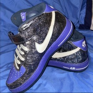 Nike high top Air Force ones in purple and gray